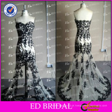 ED Bridal Nova coleção Fotos reais A-Line Frente curta Long Back Blac Lace Appliqued Tulle Evening Dress 2017